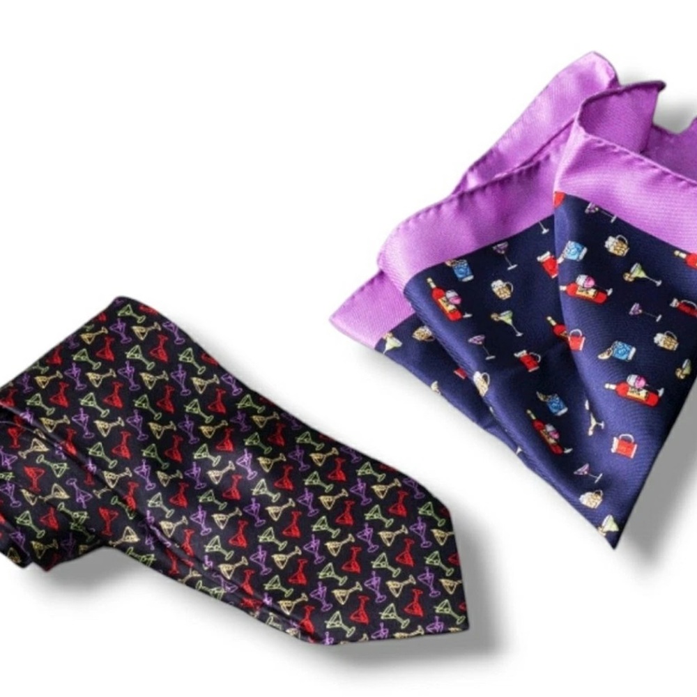 Robert Graham 100% Silk  Martini Tie & Pocket Square $198 New